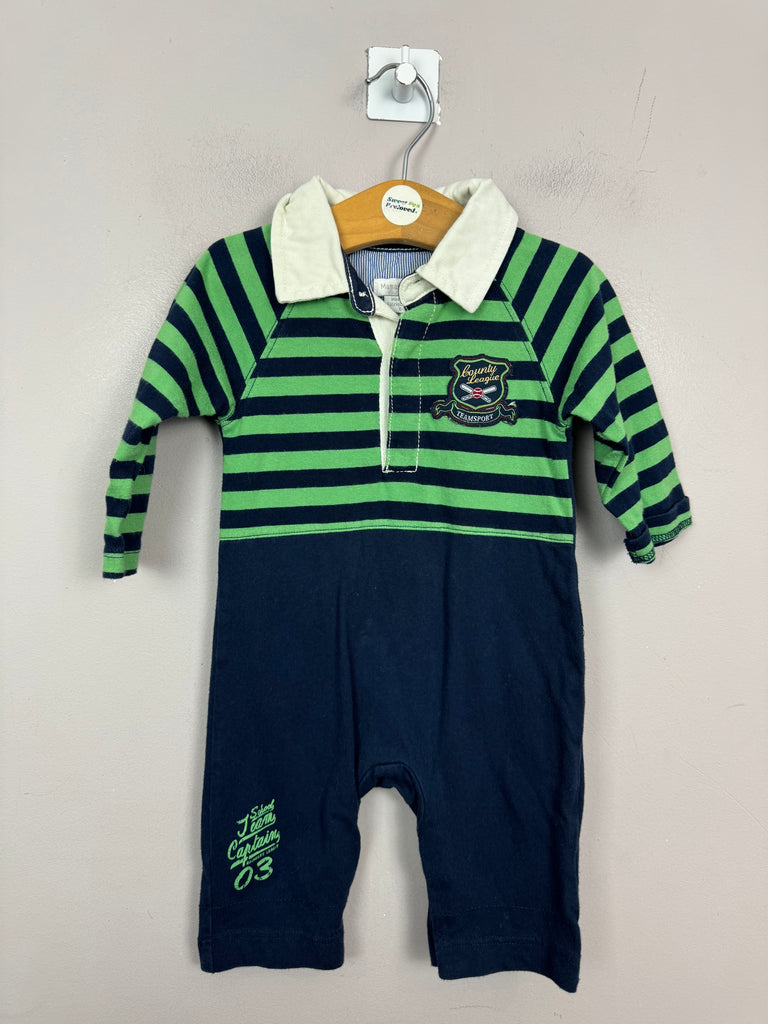 Mamas & Papas Green navy rugby romper 0-3m - Sweet Pea Preloved