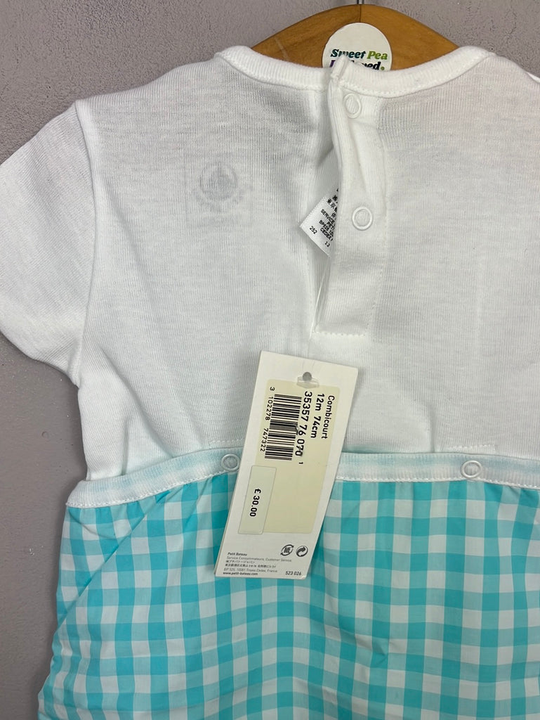 Second hand baby Petit Bateau turquoise romper 12m BNWT