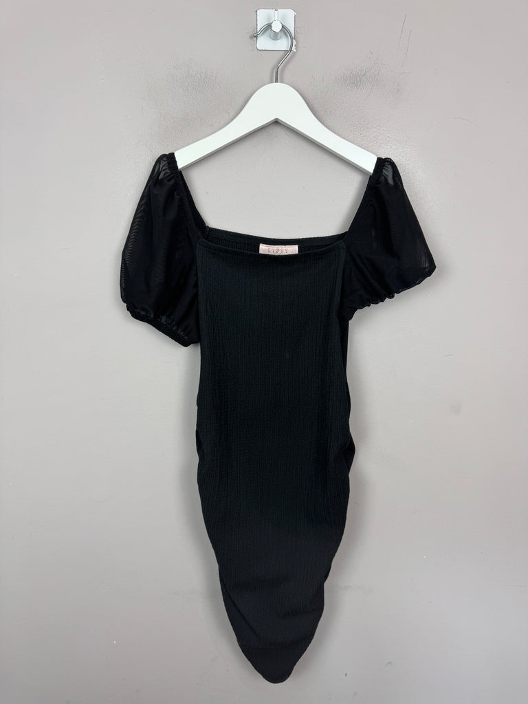 Lipsy Black Crinkle Dress 10y second hand kid - sweet pea preloved 