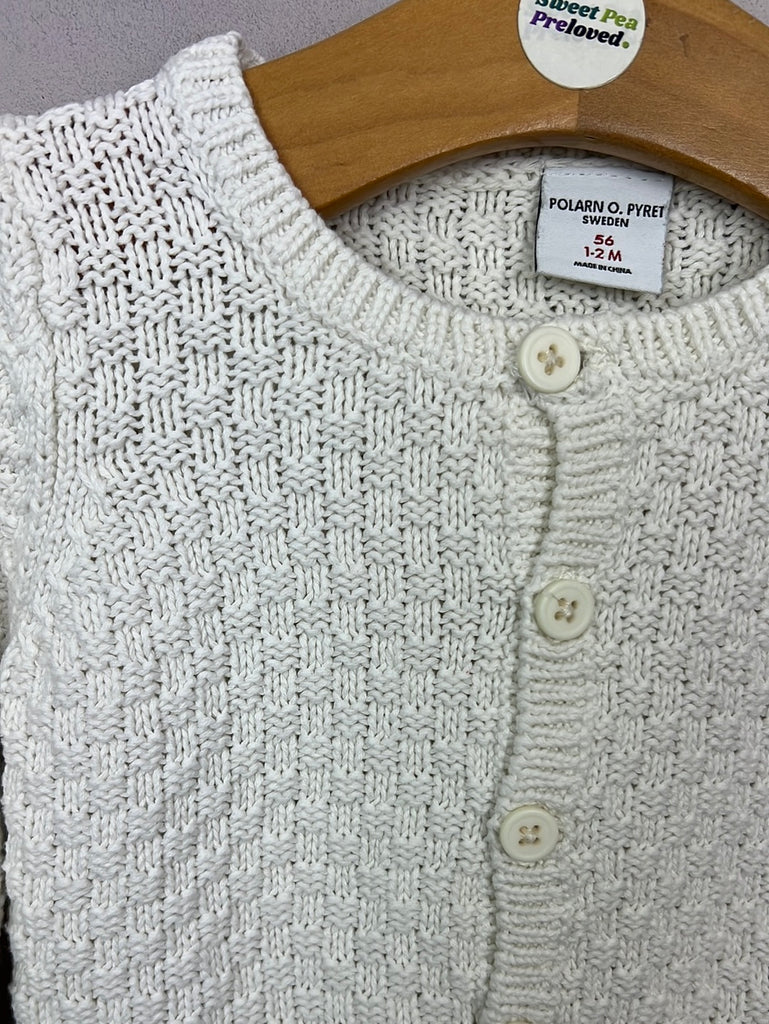 Secondhand baby Polarn O. Pyret white basket weave cardigan 1-2m