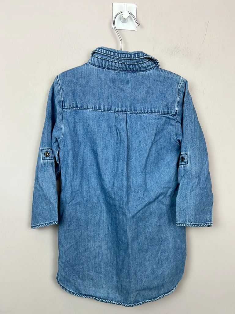 Pre loved baby Next denim shirt dress with press stud front 12-18m