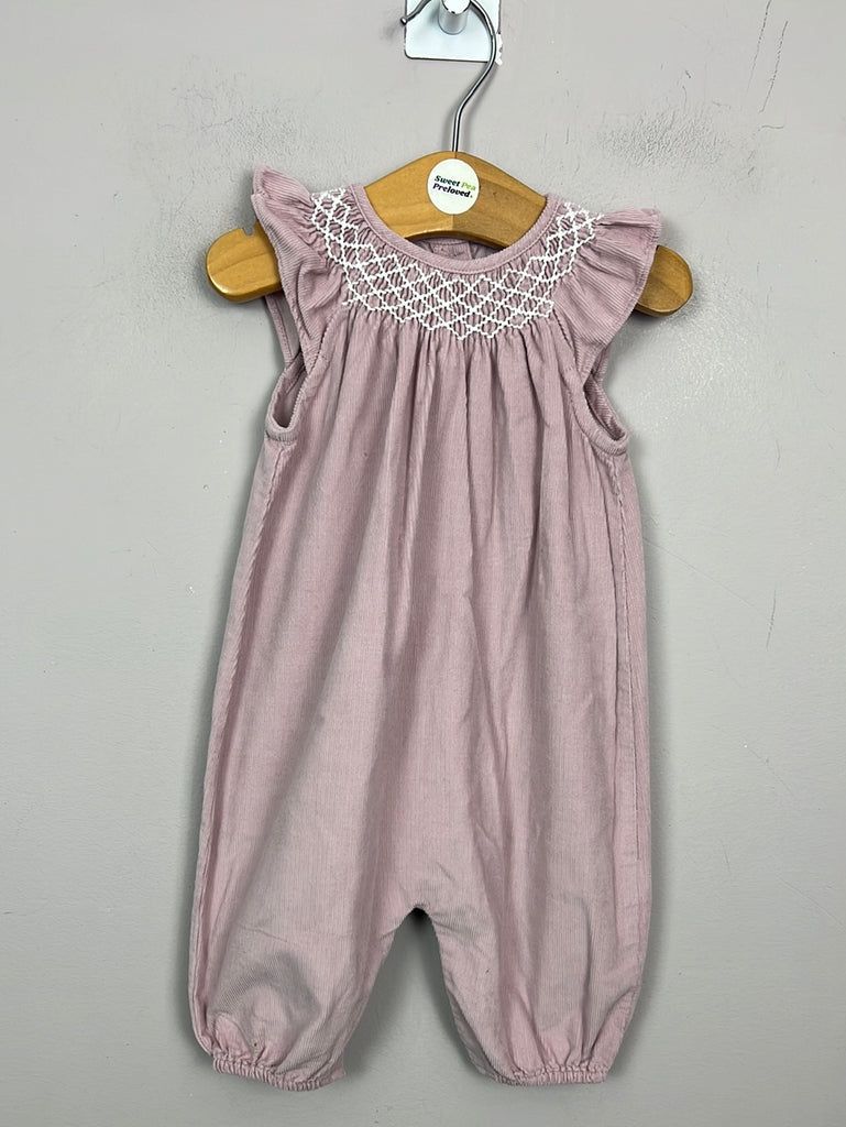 Secondhand baby Little White Company pink smocked cord romper 0-3m