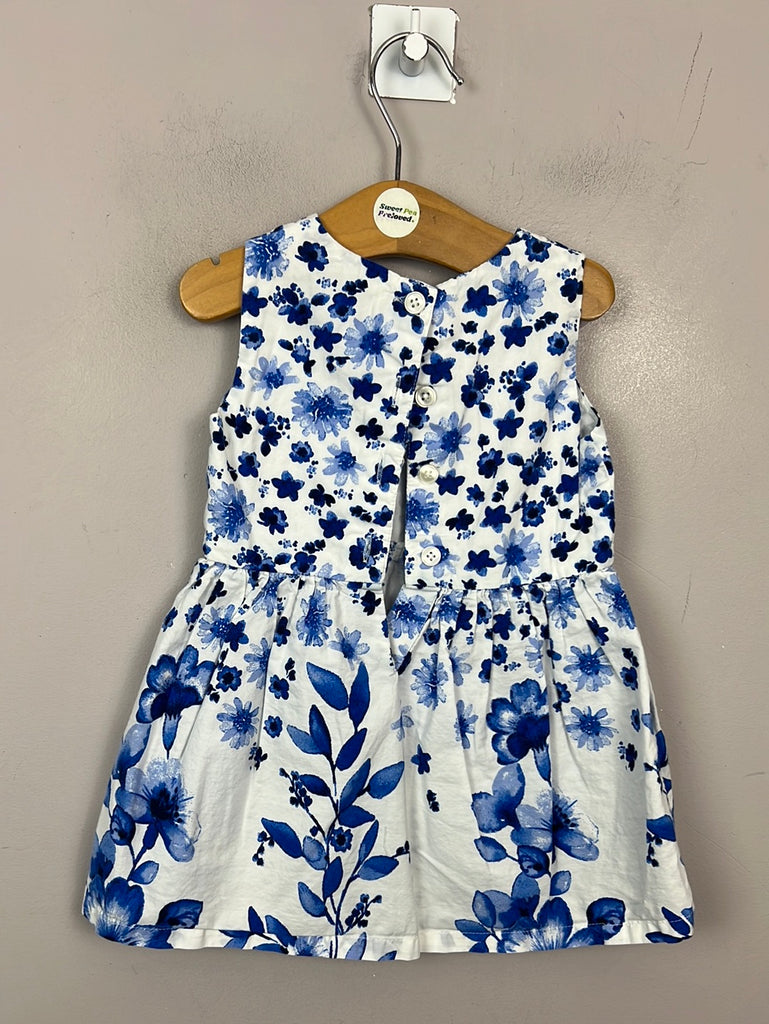 Next blue white floral cotton dress 6-9m