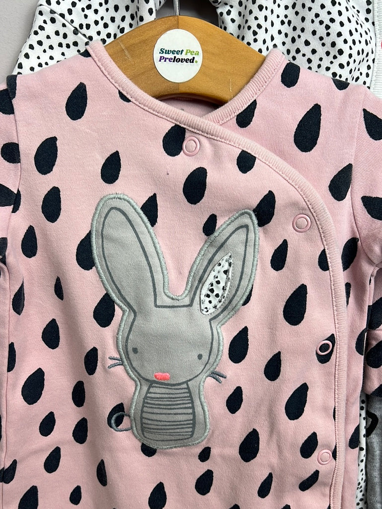 Preloved baby Next pink spotty bunny sleepsuits 0-3m
