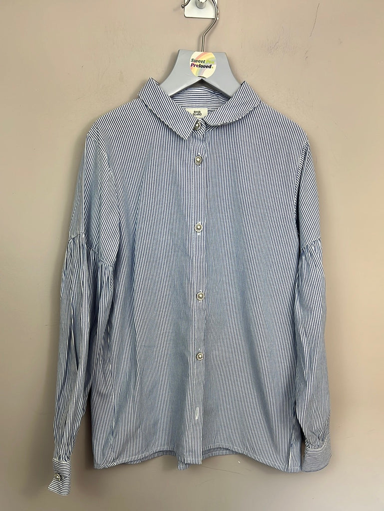 Second Hand Kids River Island Blue Stripe Peal Button Shirt 9-10y
