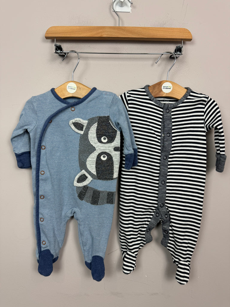 Next Racoon/ stripe sleepsuits up to 1 month - Sweet Pea Preloved