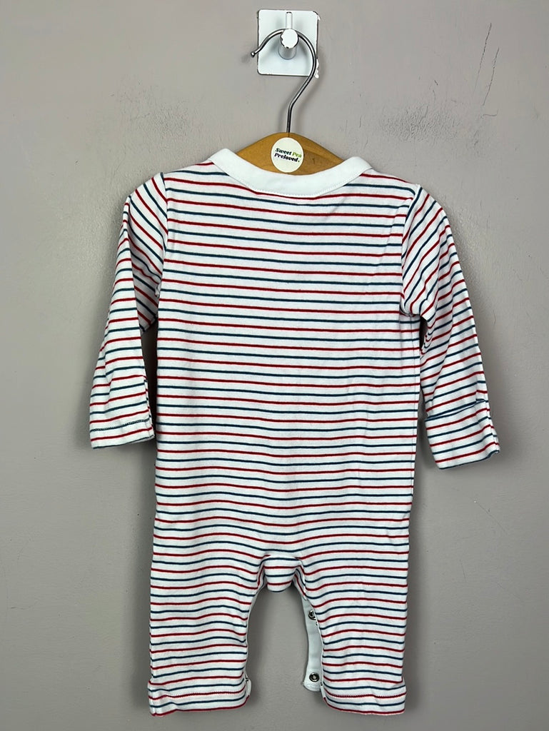 Little White Company striped teddy footless sleepsuit 3-6m
