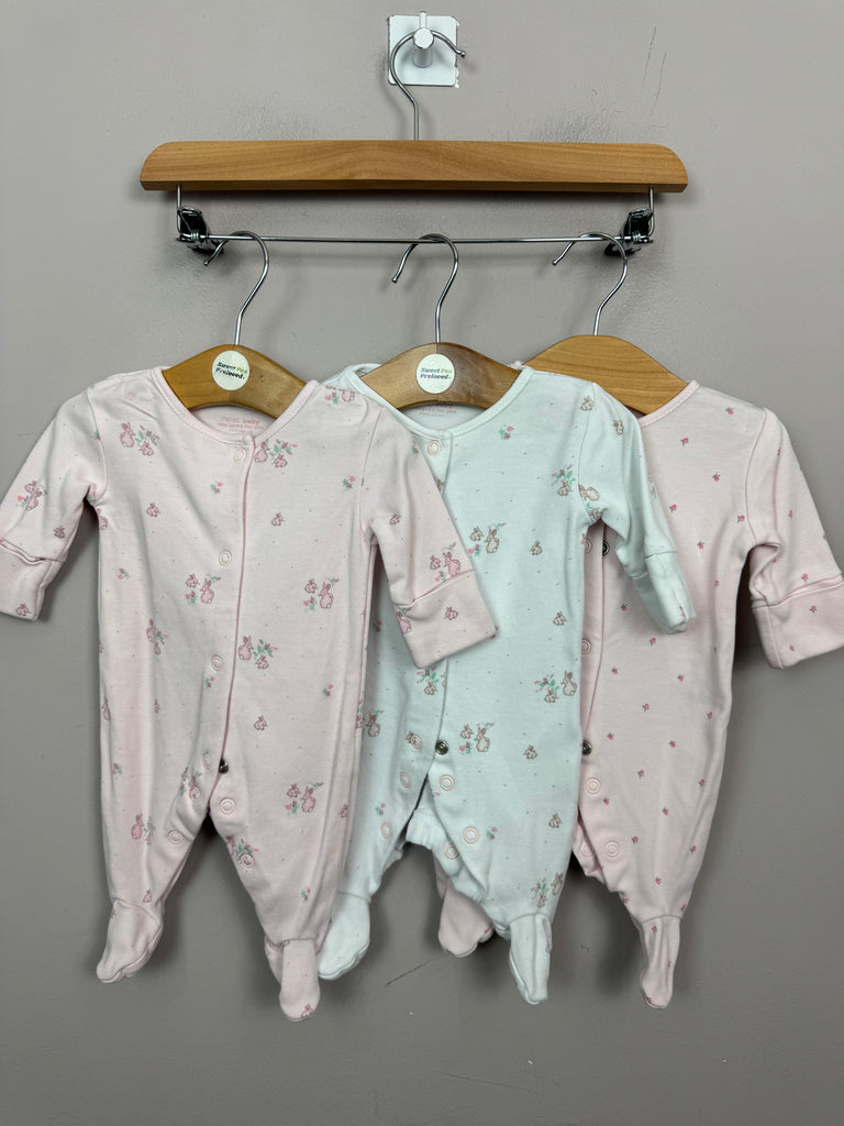 Next pink & white sleepsuits x3 - First Size - Sweet Pea Preloved