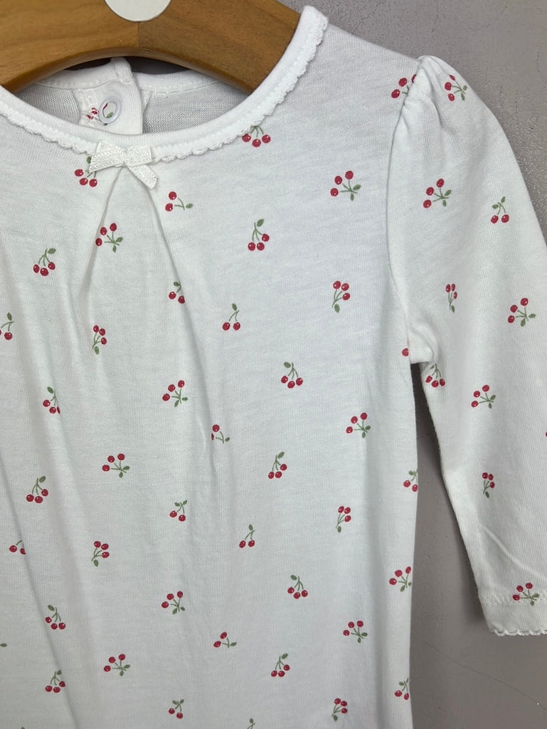 Little White Company cherry print footless sleepsuit 0-3m - Sweet Pea Preloved