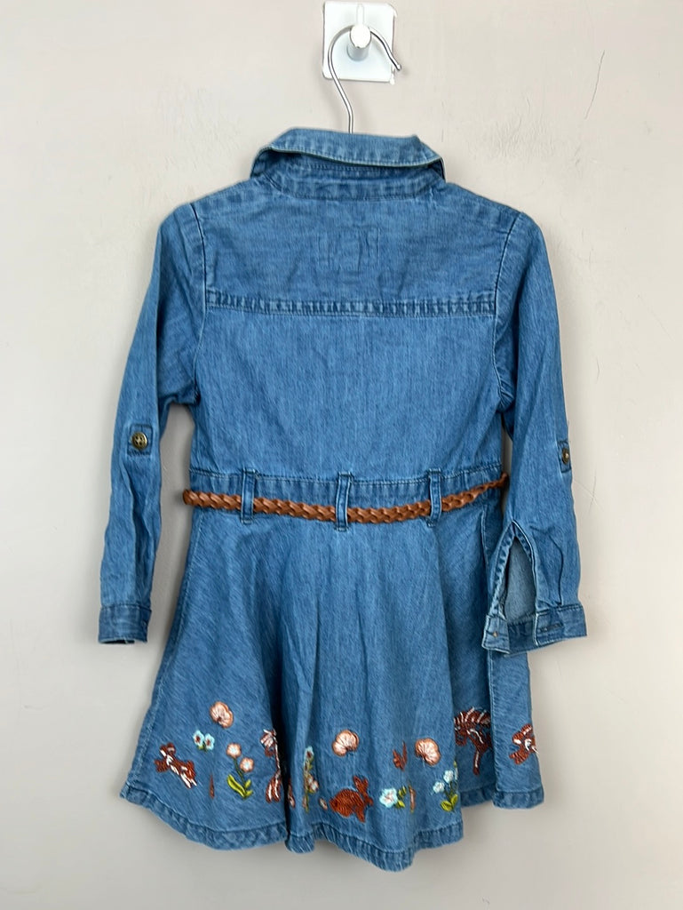 Secondhand baby Mantaray embroidered denim dress with belt 12-18m