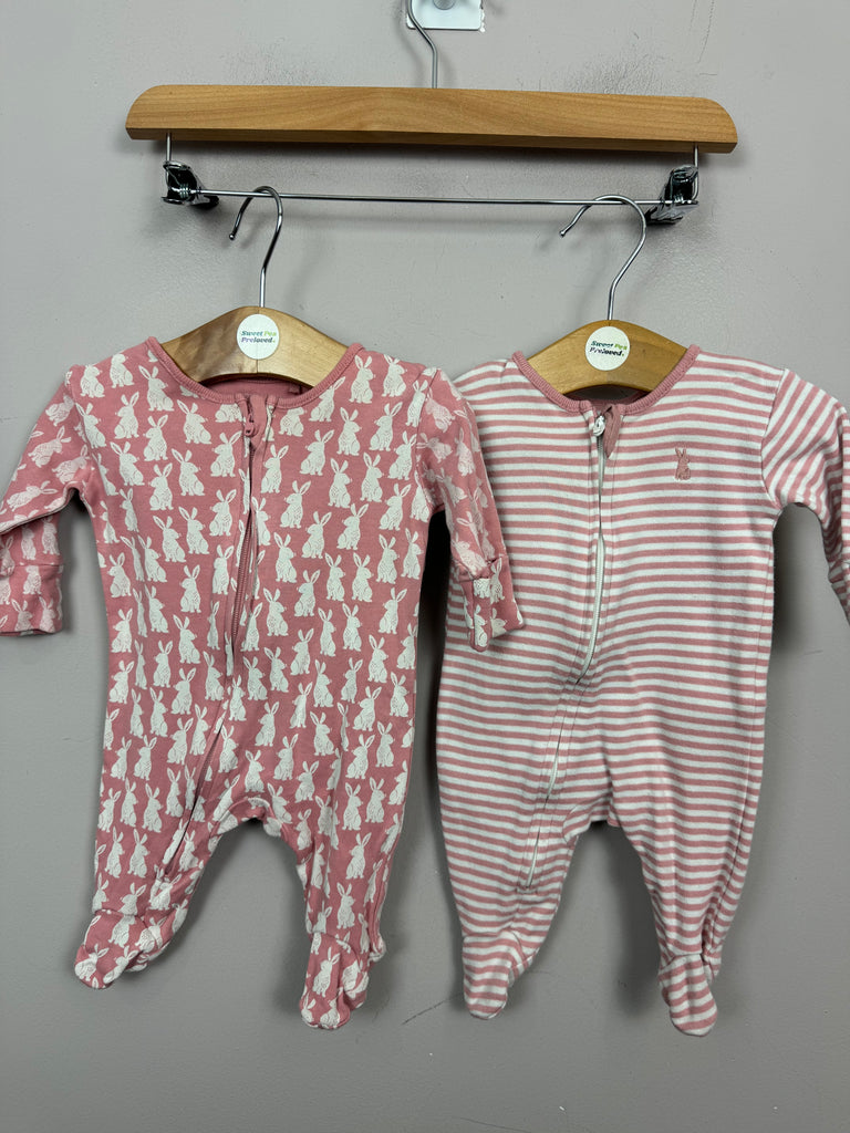 Next pink stripe/bunny zipped sleepsuits First Size - Sweet Pea Preloved