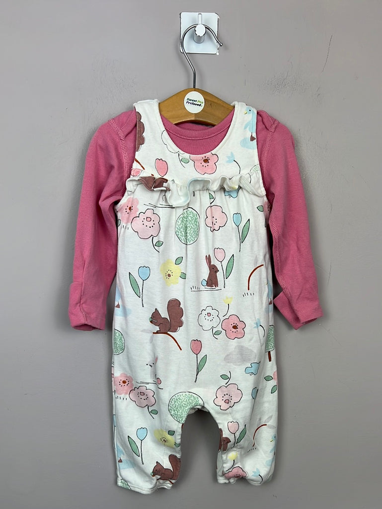 Pre Loved baby M&S Squirrel park jersey dungarees 3-6m