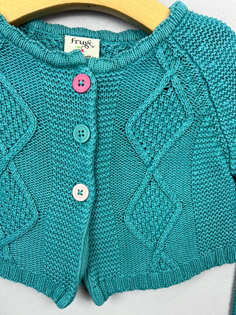 Pre Loved Baby Frugi Green Cable knit cardigan 12-18m