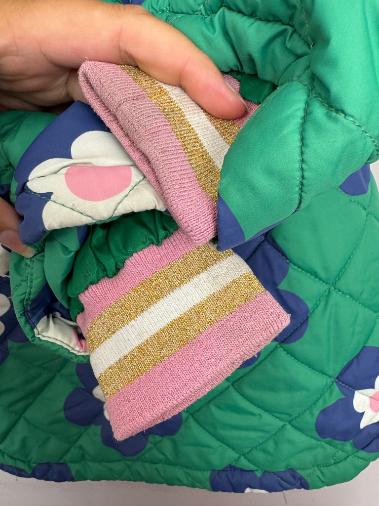 Boden Green Floral Padded Coat 2-3y