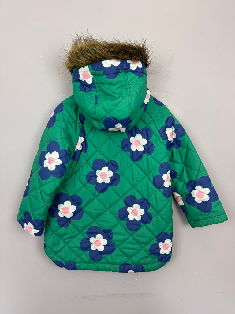 Boden Green Floral Padded Coat 2-3y