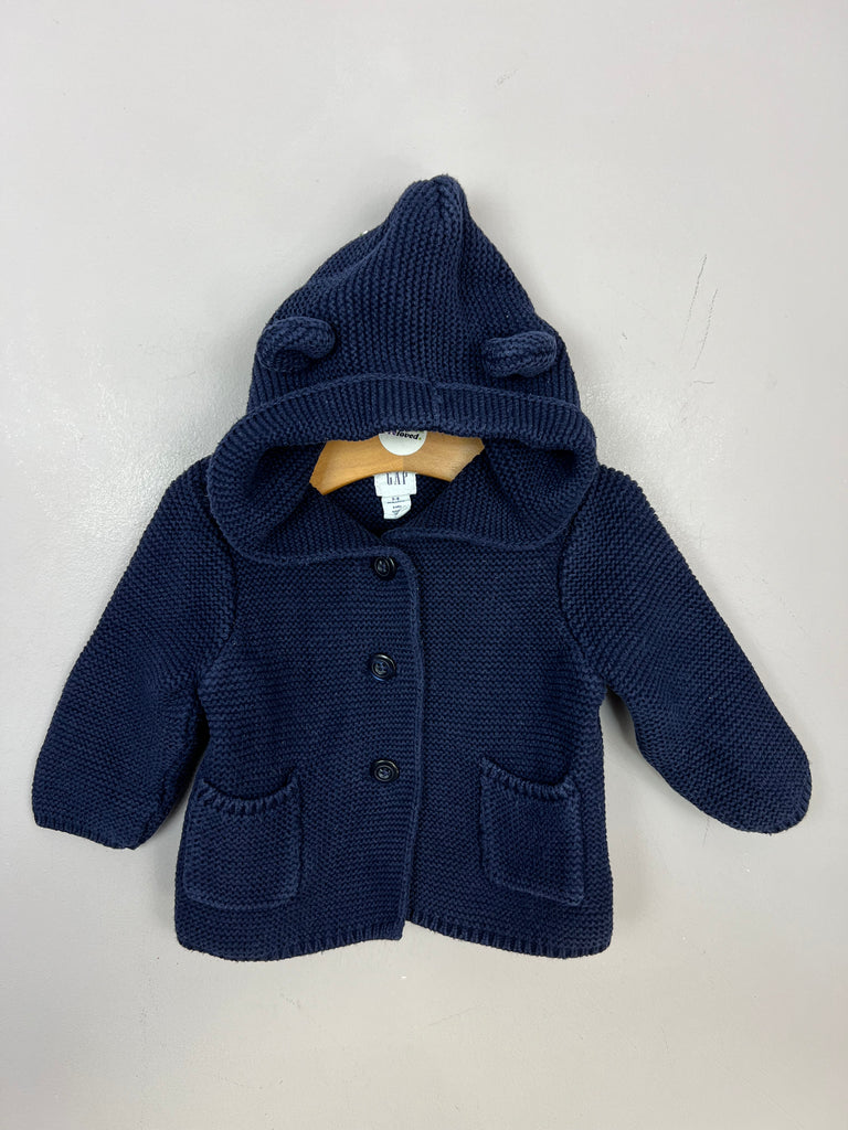 Secondhand baby Gap garter stitch navy hooded cardigan 3-6m