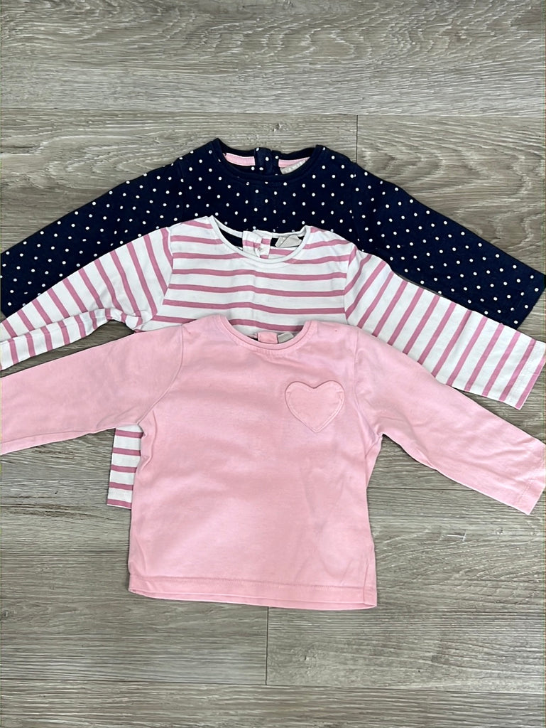 Pre Loved Baby John Lewis 3 long sleeve navy/pink t-shirts 0-3m