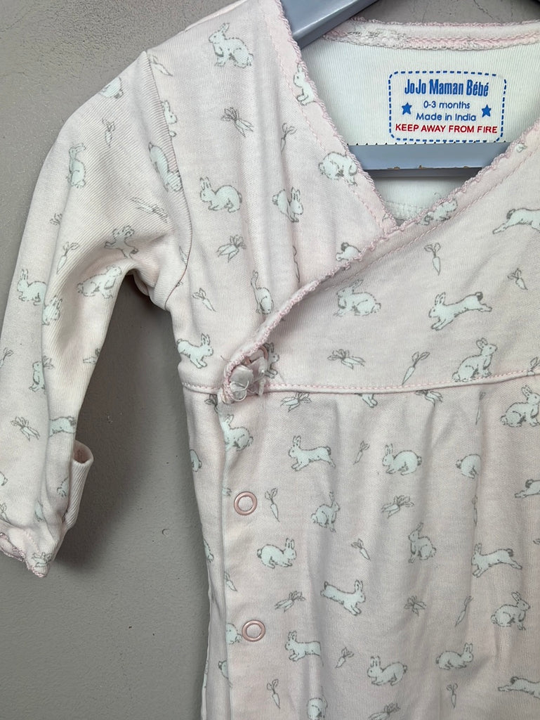 Jojo Maman Bebe pink bunnies kimono sleepsuit 0-3m