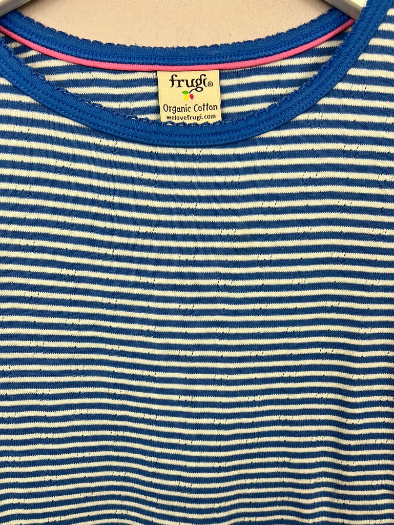 Second Hand kids Frugi blue stripe pointelle t-shirt 7-8y