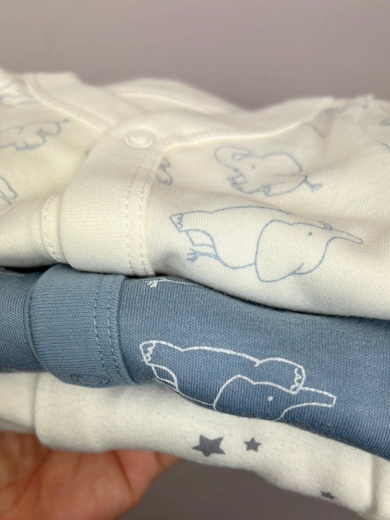 Newborn M&S elephants/stars sleepsuits