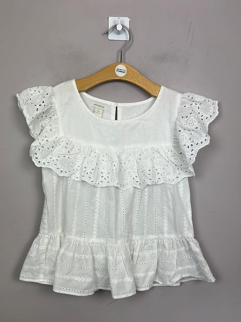 Pre Loved Girls Monsoon White Embroidered Broderie Top 9y