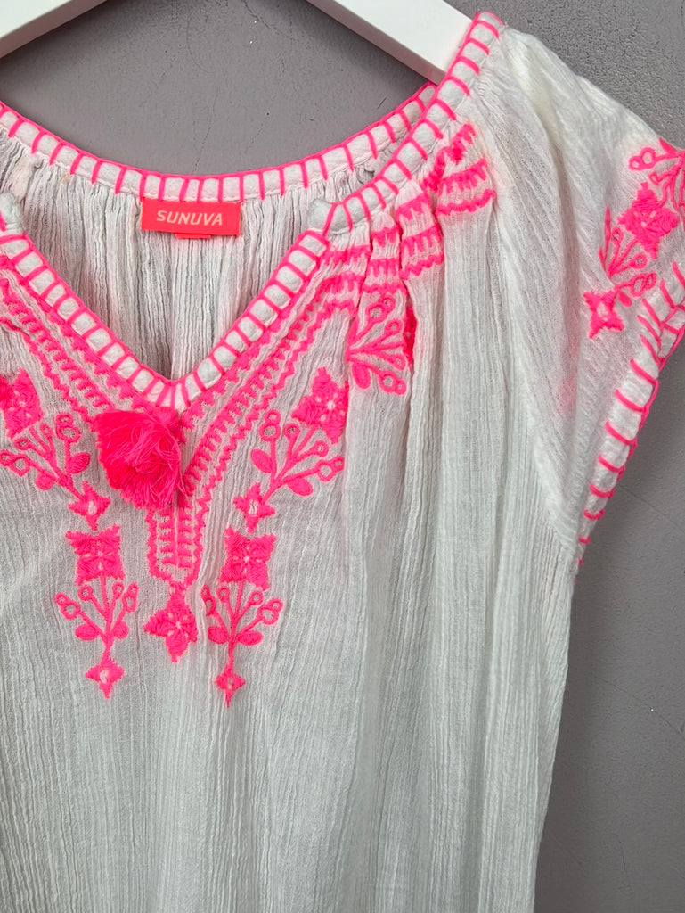 Secondhand kids Sun UVA pink embroidered crinkle kaftan