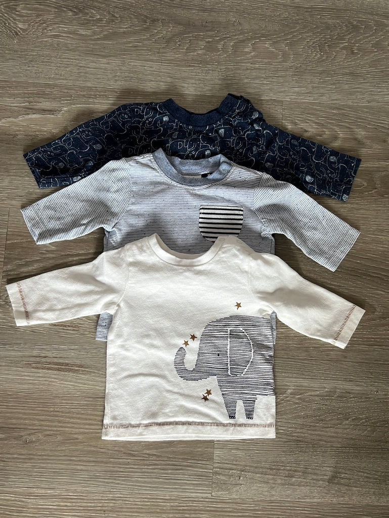 Secondhand baby Next Elephant/stripe long sleeve t-shirts 1 month
