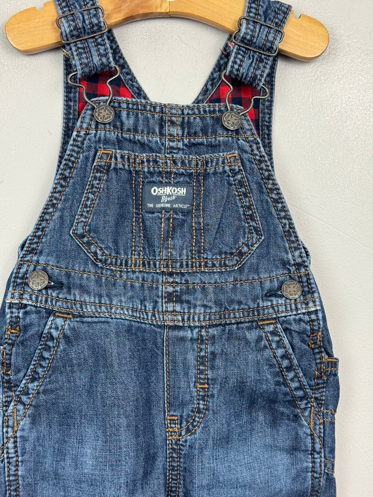 Preloved Baby Oshkosh Red Check Lined Denim Dungarees 9m