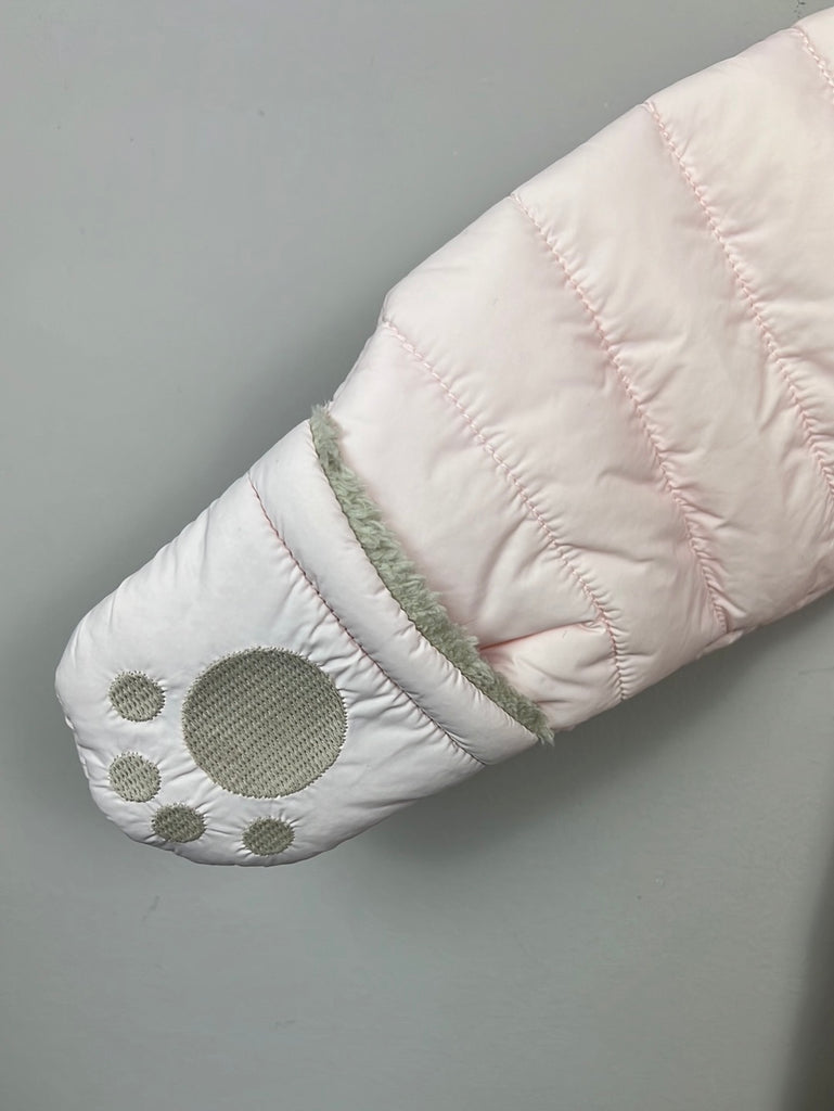 pre loved baby Little White Company pink quilted snowsuit 0-3m