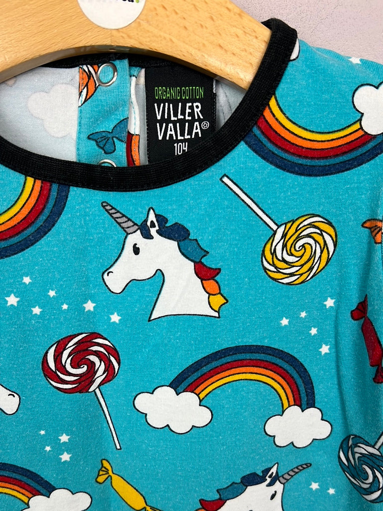 pre loved kids Viller Valla aqua Unicorn lollipop dress 3-4y