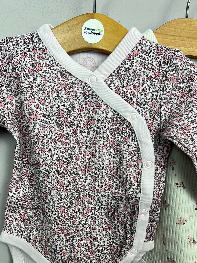 Secondhand baby Next ribbed long sleeve floral bodysuits 3-6m