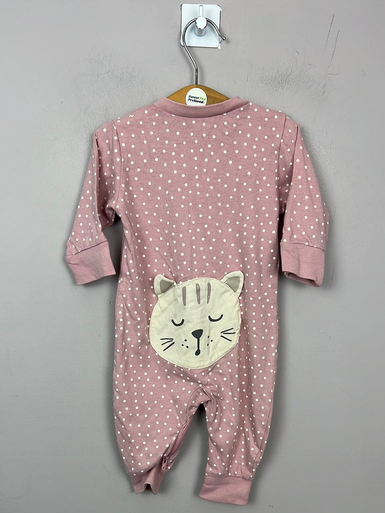 Lindex zip sleepsuit - pink kitten bottom 2-4m