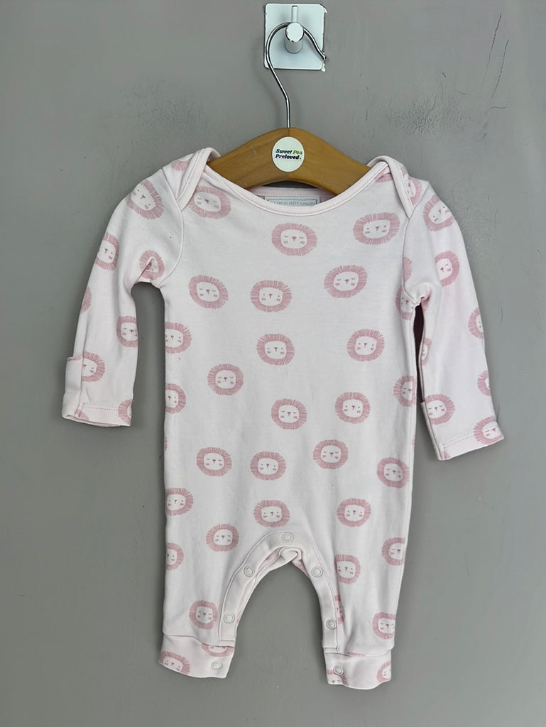 Pre Loved Baby Little White Company pink lion print footless sleepsuit 0-3m