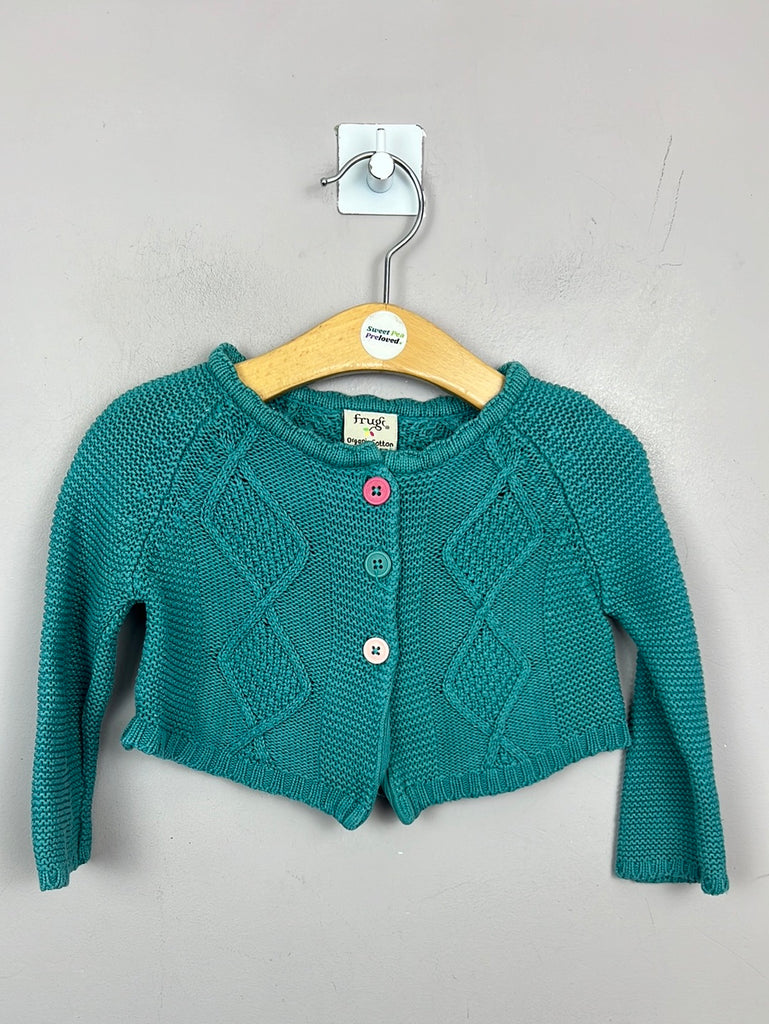 Second Hand Baby Frugi Green Cable knit cardigan 12-18m