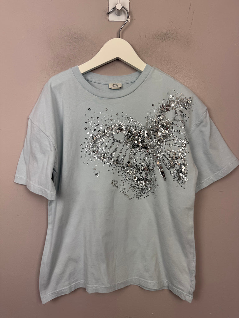 Preloved Girls River Island pale blue butterfly T-shirt 5-6y