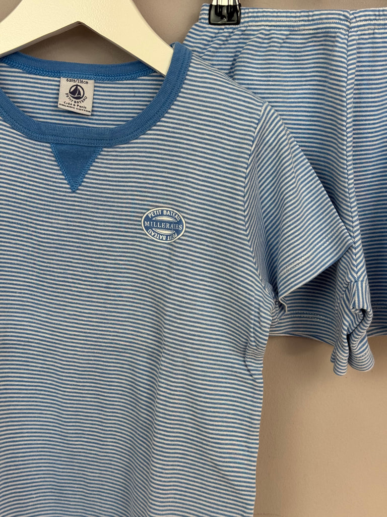 Pre Loved Childrens Petit Bateau blue stripe short pjs 6y