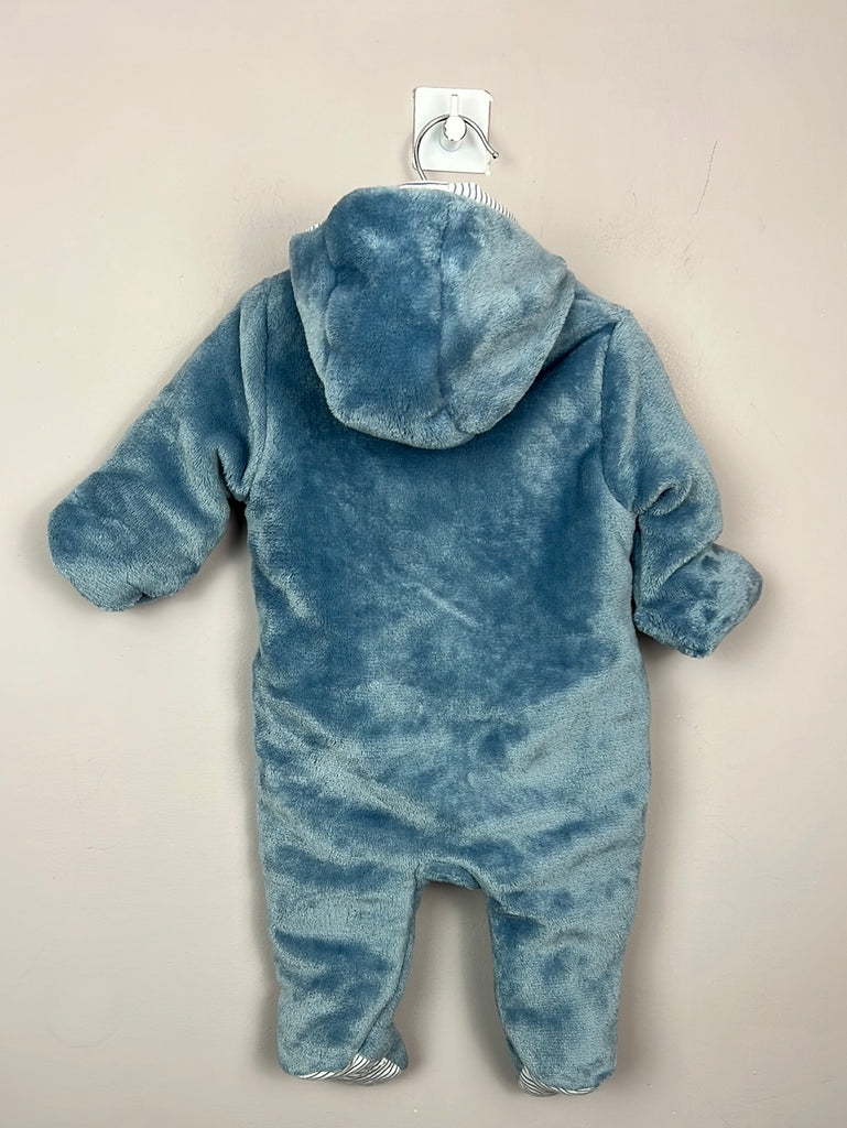 Second Hand Baby Mothercare blue bear fur pramsuit 1-3m