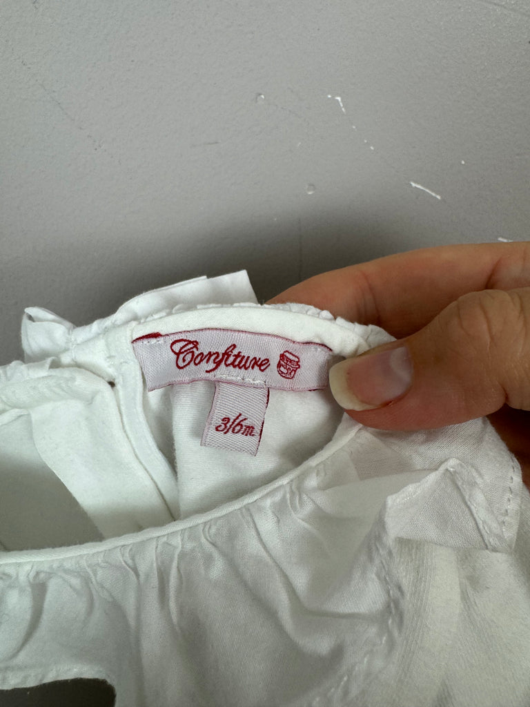 Confiture white ruffle neck jersey top 3-6m