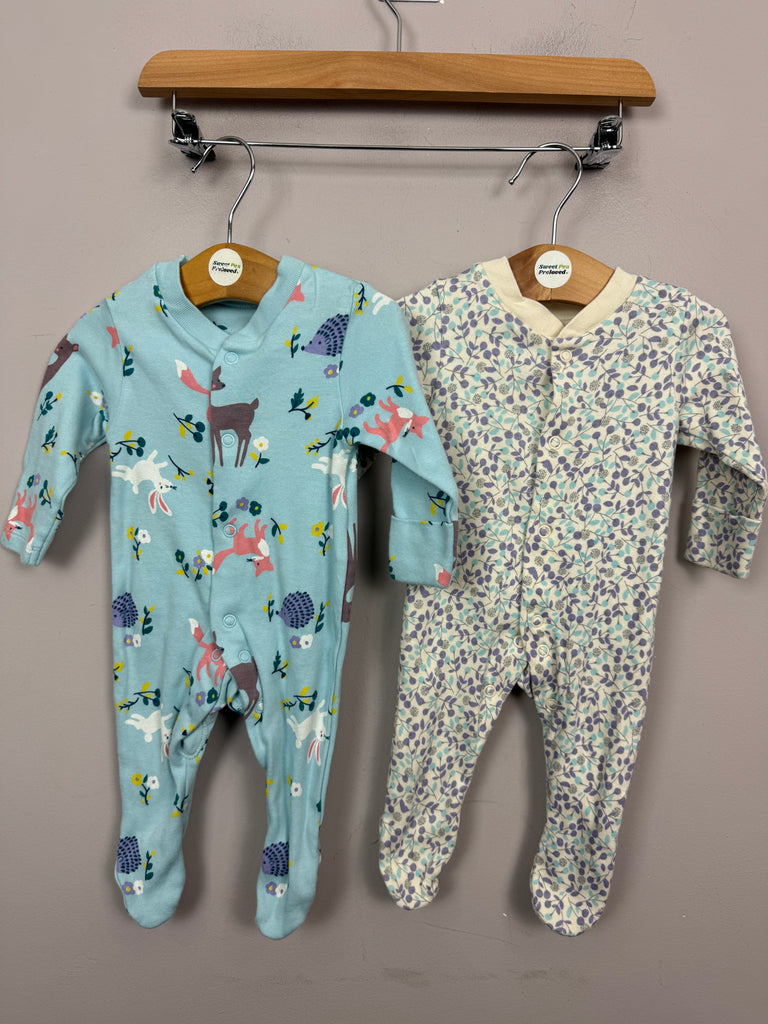 M&S blue animals/berries sleepsuits Newborn - Sweet Pea Preloved