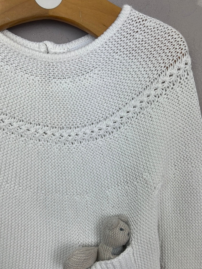 Pre Loved Baby Little White Company white jumper with toy squirrel 0-3m