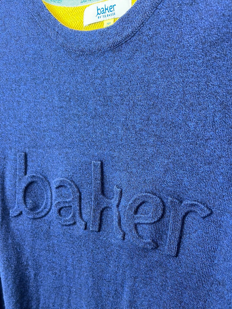 Pre Loved Kids Baker embossed fine knit navy jumper 13-14y