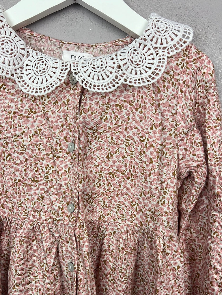Secondhand girls Next floral dress with lace collar 4-5y