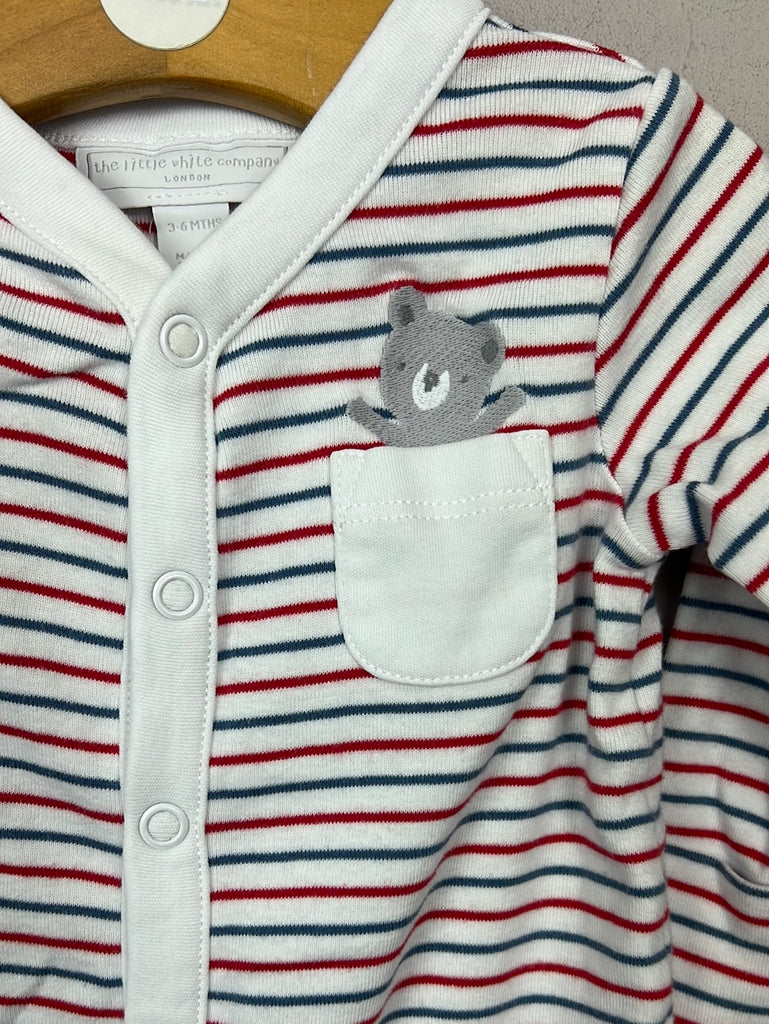 Pre Loved Baby Little White Company striped teddy footless sleepsuit 3-6m