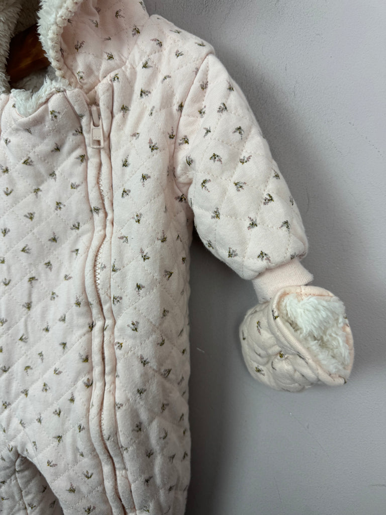 Next Palest Pink Quilted Pramsuit 1 month - Preloved Baby Clothes