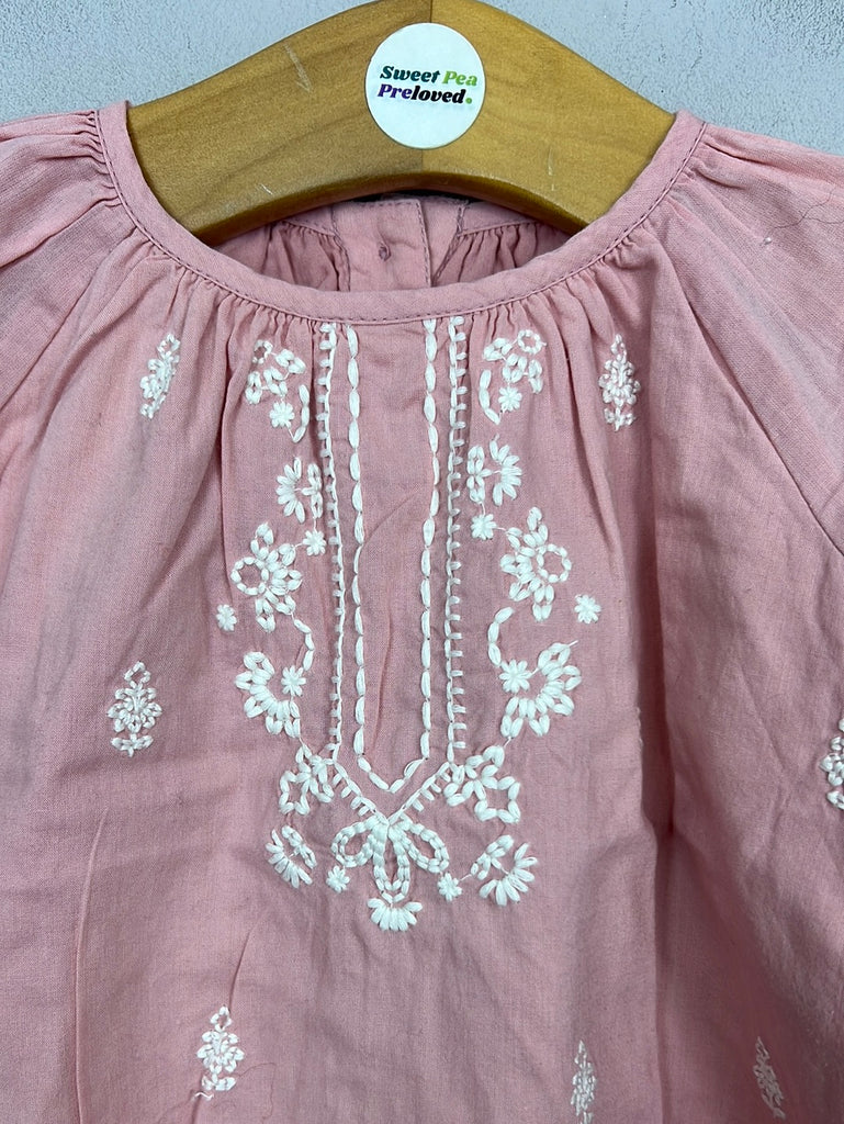 Pre loved baby M&S Pink embroidered cotton blouse 0-3m