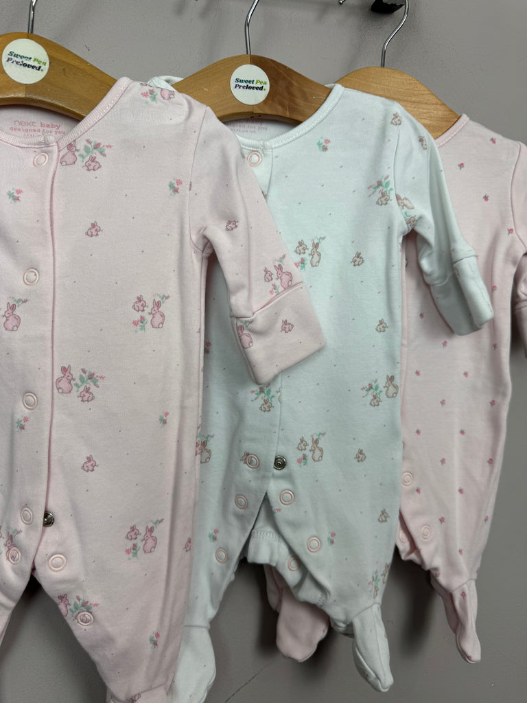 Pre Loved Baby Next pink & white sleepsuits x3 - First Size