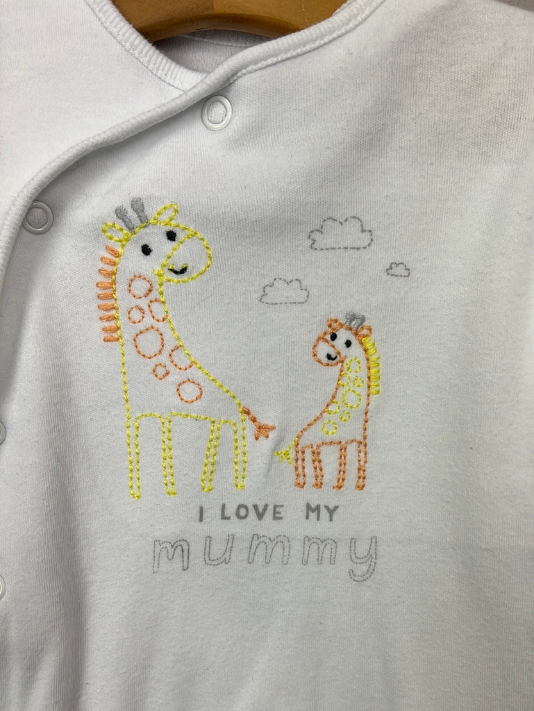 Secondhand baby First Size I Love Mummy giraffe sleepsuit