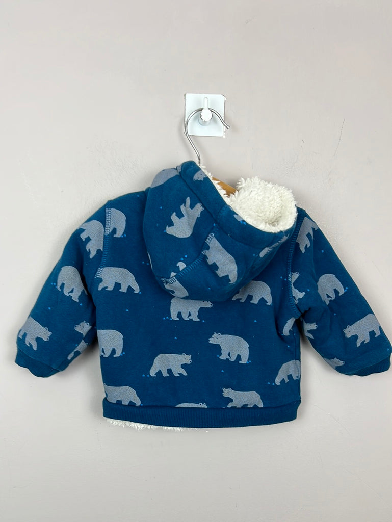 Second Hand Baby John Lewis teal bear borg lined hoodie 3-6m