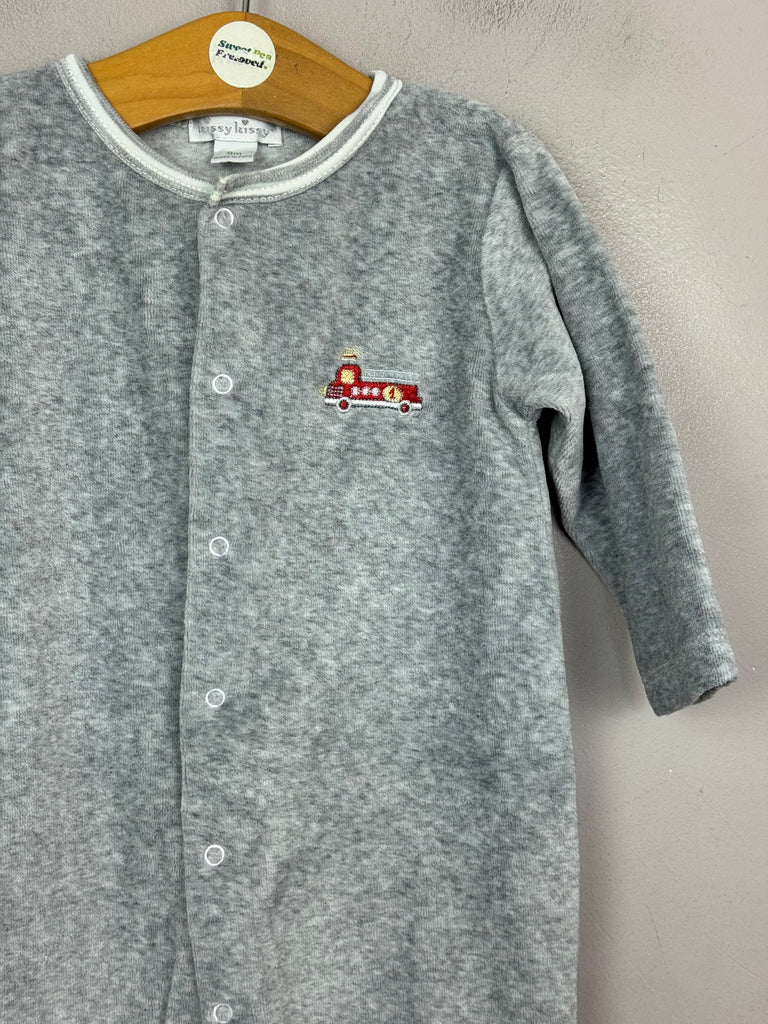 Kissy Kissy Grey Velour Sleepsuit 9m -Sweet Pea Preloved clothes 
