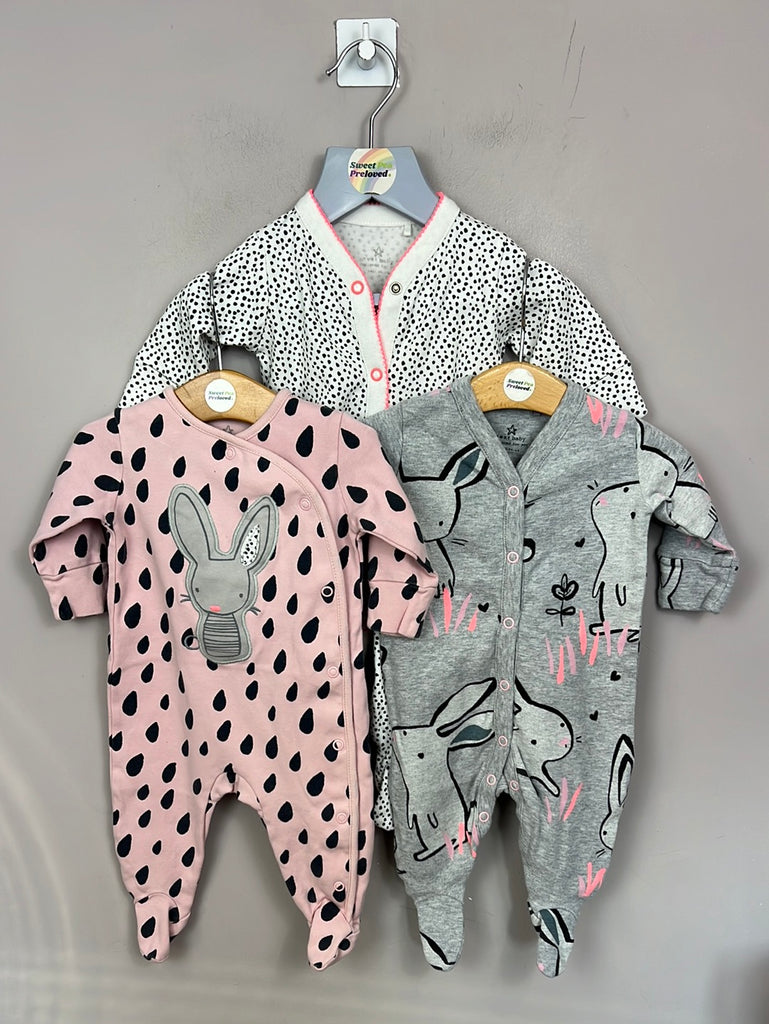Next pink spotty bunny sleepsuits 0-3m - Sweet Pea Preloved